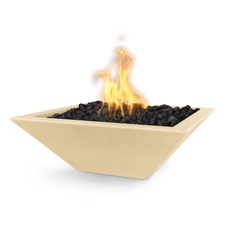 The Outdoor Plus 24 Square Maya Fire Bowl - GFRC Concrete - Vanilla - Match Lit with Flame Sense - Natural Gas OPT-24SFOFSML-VAN-NG